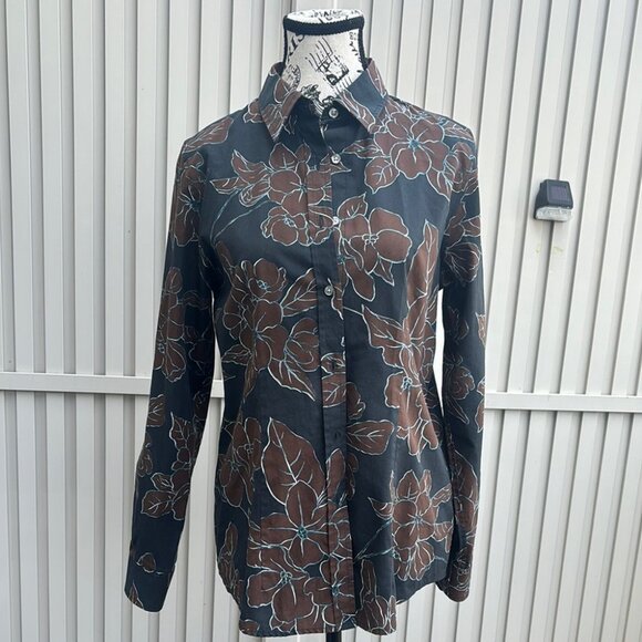 Orvis women's size 6 black & brown floral long sleeve button up shirt top - Picture 2 of 10
